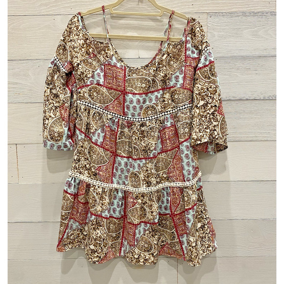 Design Lab Womens Small Bohemian Hippie Flowy Tunic Cottage Core Peasant Dress - Picture 2 of 15